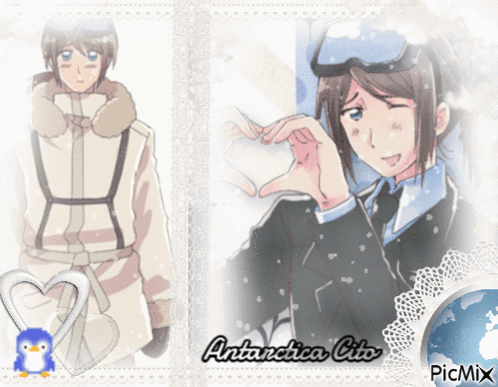 A Picture Of An Anime Character With The Words Antarctica Cibo On The Bottom GIF