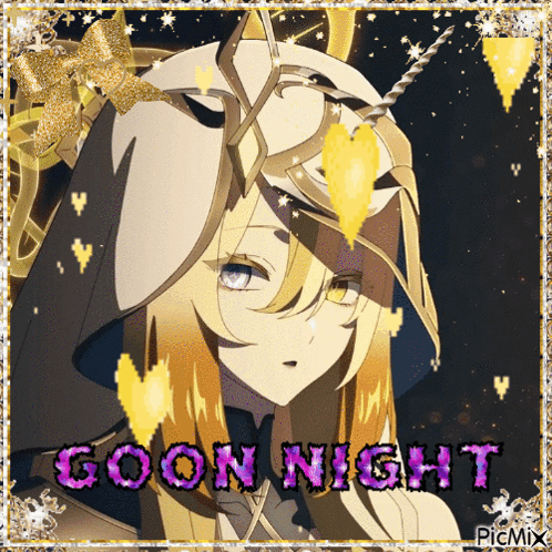 A Picture Of An Anime Girl With The Words Goon Night Written On It GIF