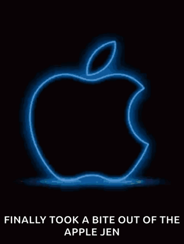 A Picture Of An Apple With The Words Finally Took A Bite Out Of The Apple Jen GIF