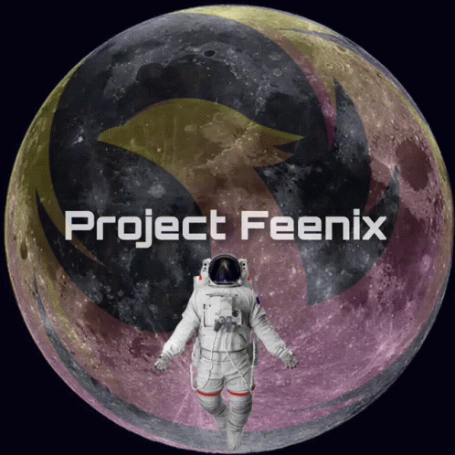 A Picture Of An Astronaut In Front Of A Full Moon With The Words Project Feenix GIF