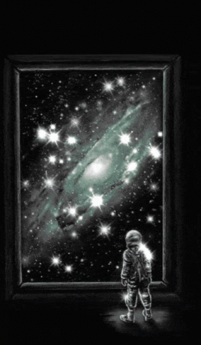 A Picture Of An Astronaut Looking At A Galaxy GIF