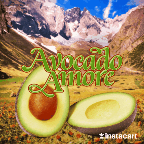 A Picture Of An Avocado With The Words Avocado Amore Above It GIF