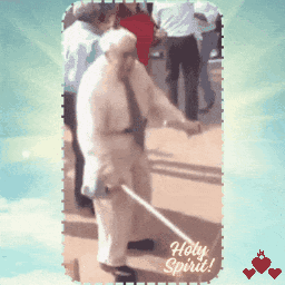 A Picture Of An Elderly Man With A Cane And The Words Holy Spirit GIF