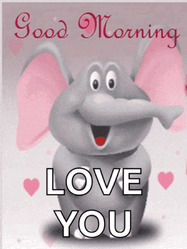 A Picture Of An Elephant With The Words " Good Morning Love You " On It GIF