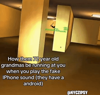 A Picture Of An Empty Room With The Caption How Them 72 Year Old Grandmas Be Running At You GIF