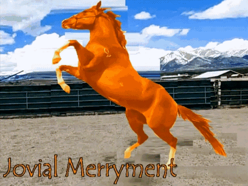 A Picture Of An Orange Horse With The Words Jovial Merryment GIF