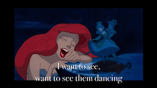A Picture Of Ariel And Flounder From The Little Mermaid With The Words " Walking Around On Those What Do You Call Them " GIF