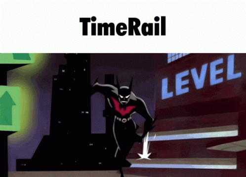 A Picture Of Batman Beyond With The Words Timerail Above Him GIF