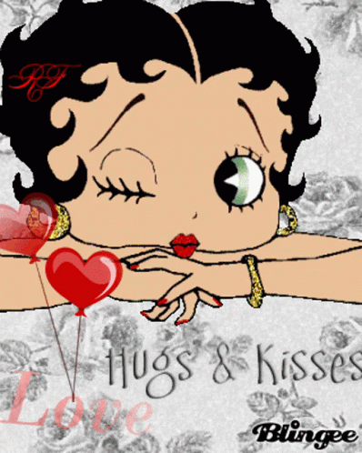 A Picture Of Betty Boop With The Words Hugs & Kisses GIF