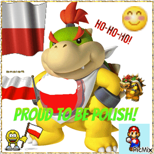 Bowser Holding Flag Proud To Be Polish GIF