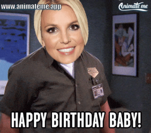 A Picture Of Britney Spears With The Words Happy Birthday Baby GIF