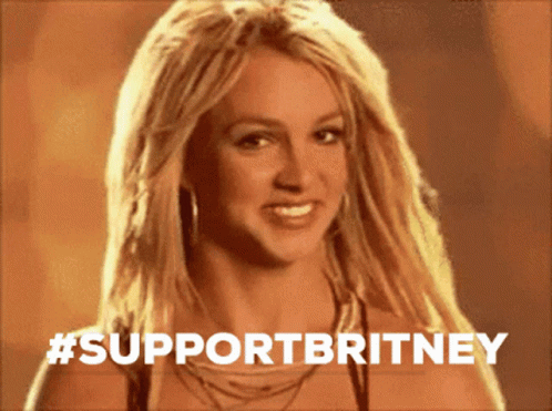 A Picture Of Britney Spears With The Words #Supportbritney Behind Her GIF