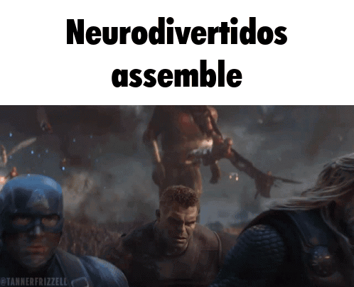 A Picture Of Captain America And Thor With The Words Neurodivertidos Assemble Below Them GIF