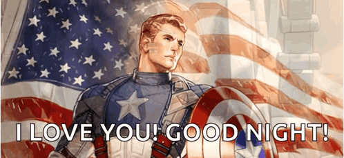 A Picture Of Captain America With The Words " I Love You Good Night " On The Bottom GIF