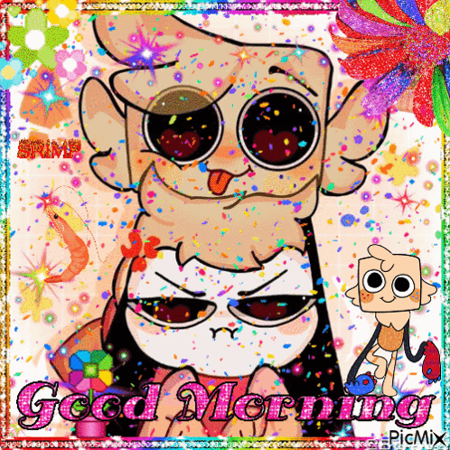 A Picture Of Cartoon Characters With The Words Good Morning On The Bottom GIF