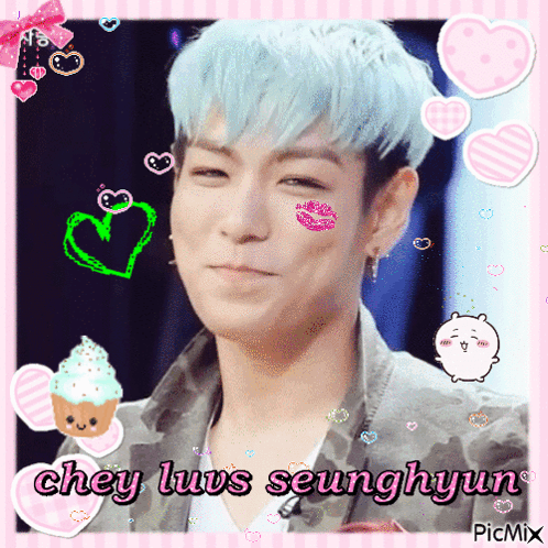 a picture of chey luws seunghyun with a pink background