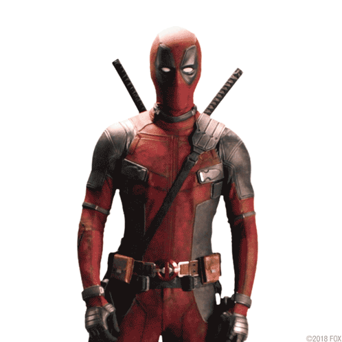 A Picture Of Deadpool From 2018 Fox Is Shown On A White Background GIF