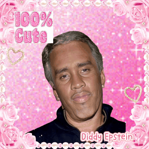 A Picture Of Diddy Epstein Is Surrounded By Pink Roses GIF