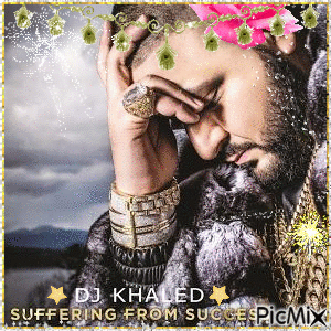 A Picture Of Dj Khaled Suffering From Success With A Man In A Fur Coat GIF