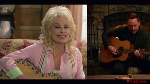 a picture of dolly parton and a picture of a man playing guitar