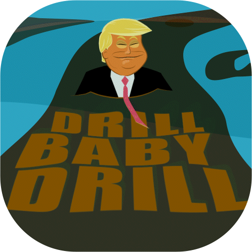 A Picture Of Donald Trump With The Words Drill Baby Drill GIF