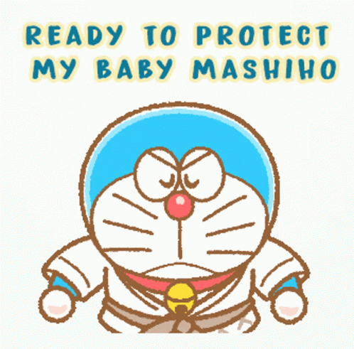 A Picture Of Doraemon With The Words Ready To Protect My Baby Mashiho GIF