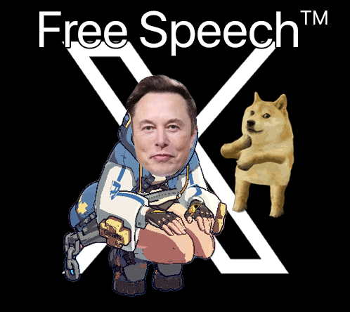 A Picture Of Elon Musk Next To A Doge That Says Free Speech GIF