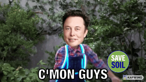A Picture Of Elon Musk With The Words C'mon Guys On The Bottom GIF