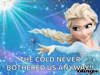 A Picture Of Elsa From Frozen With The Caption " The Cold Never Bothered Us Any Way !! " GIF