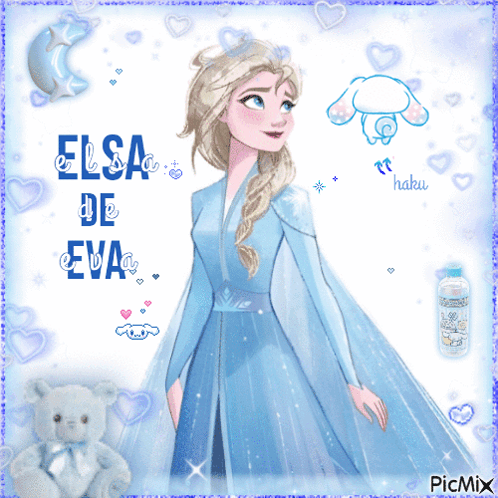 A Picture Of Elsa From Frozen With The Words Elsa De Eva On The Bottom GIF