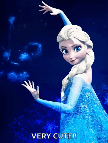 A Picture Of Elsa From Frozen With The Words " Very Cute " Below Her GIF