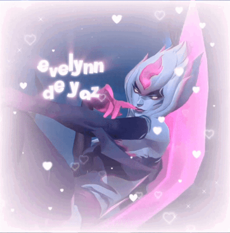 A Picture Of Evelynn De Yaz Is Surrounded By Pink Hearts GIF