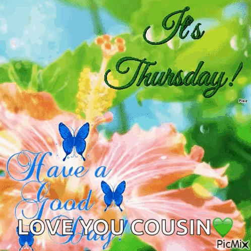 A Picture Of Flowers With The Words It 'S Thursday Love You Cousin GIF