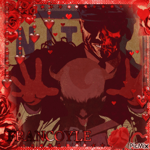 a picture of francoyle is surrounded by red hearts