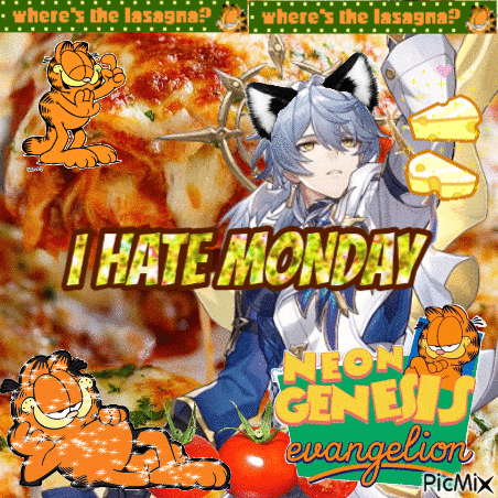 A Picture Of Garfield With The Words " I Hate Monday " GIF