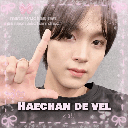 A Picture Of Haechan De Vel Is Surrounded By Pink Stars GIF