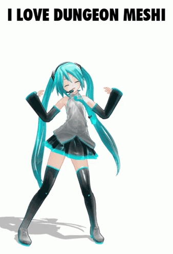 A Picture Of Hatsune Miku Dancing With The Words I Love Dungeon Meshi GIF