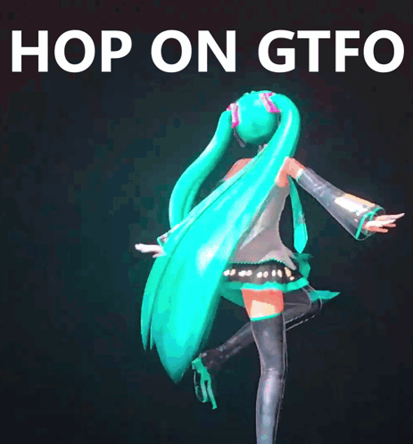 A Picture Of Hatsune Miku With The Words Hop On Gtfq GIF
