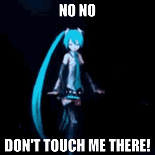 A Picture Of Hatsune Miku With The Words " No No Don T Touch Me There " GIF