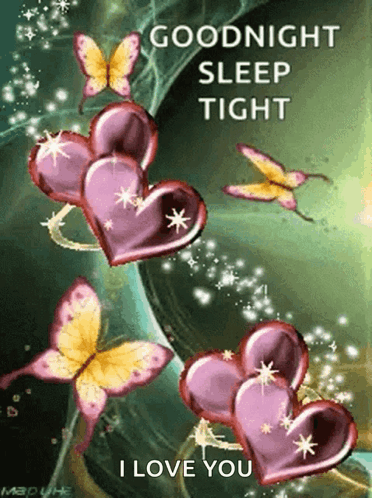 A Picture Of Hearts And Butterflies With The Words Goodnight Sleep Tight I Love You GIF