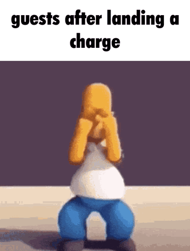 A Picture Of Homer Simpson Dancing With The Words Guests After Landing A Charge Above Him GIF