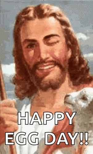 A Picture Of Jesus Holding A Sheep With The Caption Happy Egg Day GIF