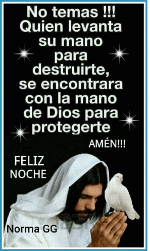 A Picture Of Jesus Holding A White Dove With A Message In Spanish GIF