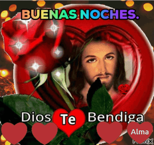 A Picture Of Jesus In A Heart With The Words Buenas Noches GIF