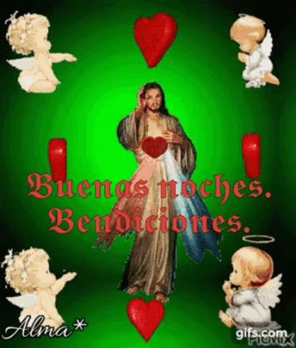 A Picture Of Jesus Surrounded By Angels And The Words " Buenas Noches " GIF