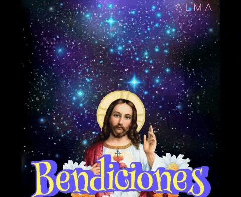 A Picture Of Jesus With The Words Bendiciones In Yellow Letters GIF