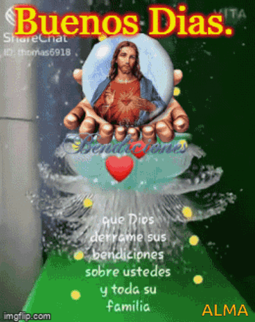 A Picture Of Jesus With The Words " Buenos Dias " On It GIF