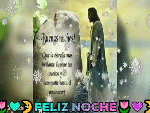 A Picture Of Jesus With The Words Feliz Noche In The Bottom Right GIF