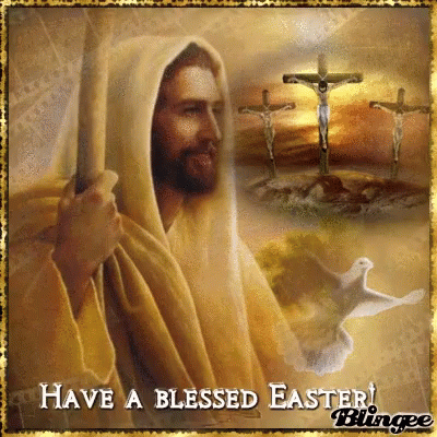 A Picture Of Jesus With The Words Have A Blessed Easter Written On It GIF