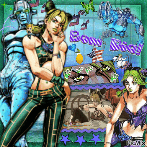 A Picture Of Jotaro And Jolyne From Jojo 'S Bizarre Adventure With The Word Bony On The Bottom GIF
